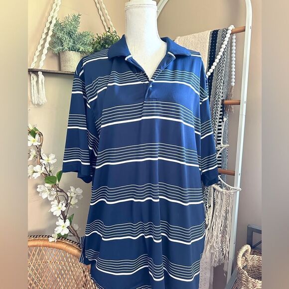 Men’s Slazenger Navy & White Striped Golf Polo Shirt - Picture 1 of 8